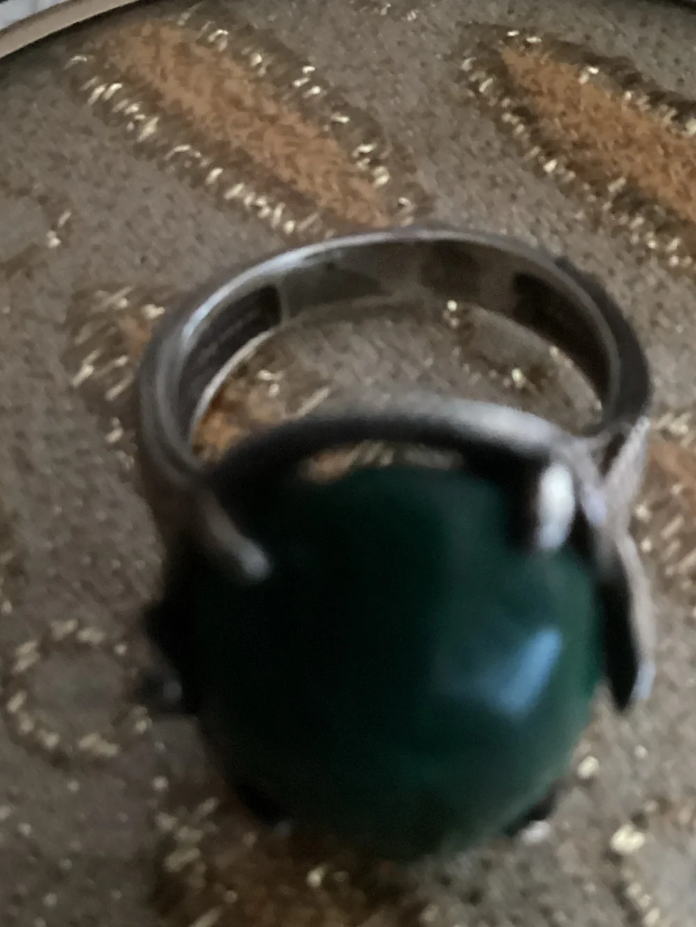 Green Malachite Oval Statement Ring in Sterling Silver Bezel Setting.